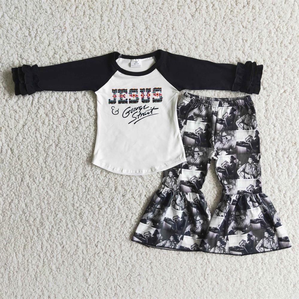 Promotion Baby 6 A16-13 Girl Jesus Ruffle Singer Bell Pants Music Outfit