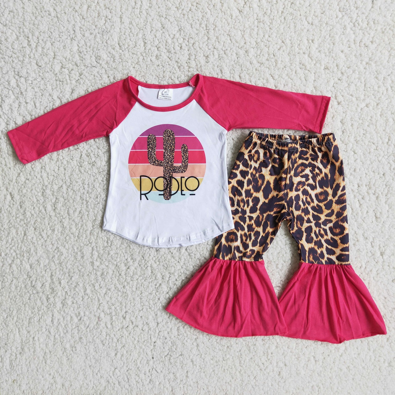 Promotion Baby Girl Long Sleeves Cactus Leopard Bell Pants Outfit