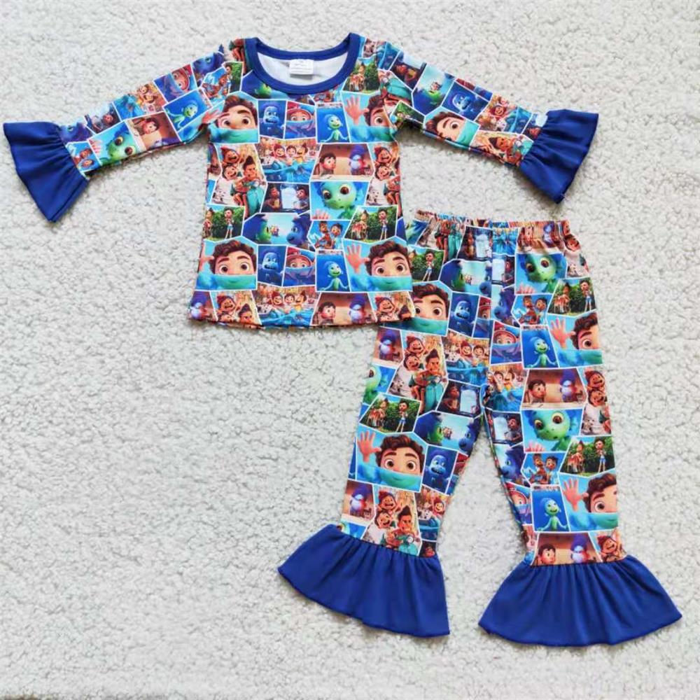 Promotion Baby Girl Long Sleeves Cartoon Pants Outfit Pajamas