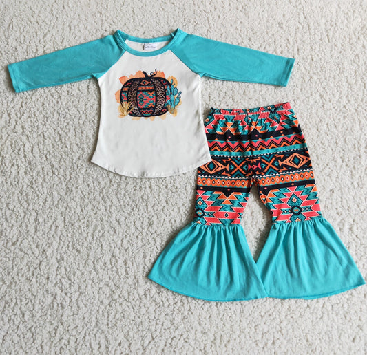 Promotion Baby Girl Long Sleeves Pumpkin Bell Pants Outfit RTS