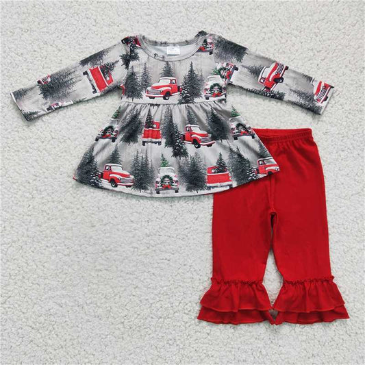 Promotion Baby Girl Christmas Tractor Red Cotton Pants Outfit