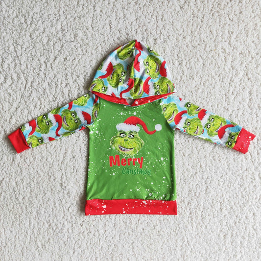 Promotion 6 A19-19 Baby Boy Christmas Green Hoodie Face Tops Shirt