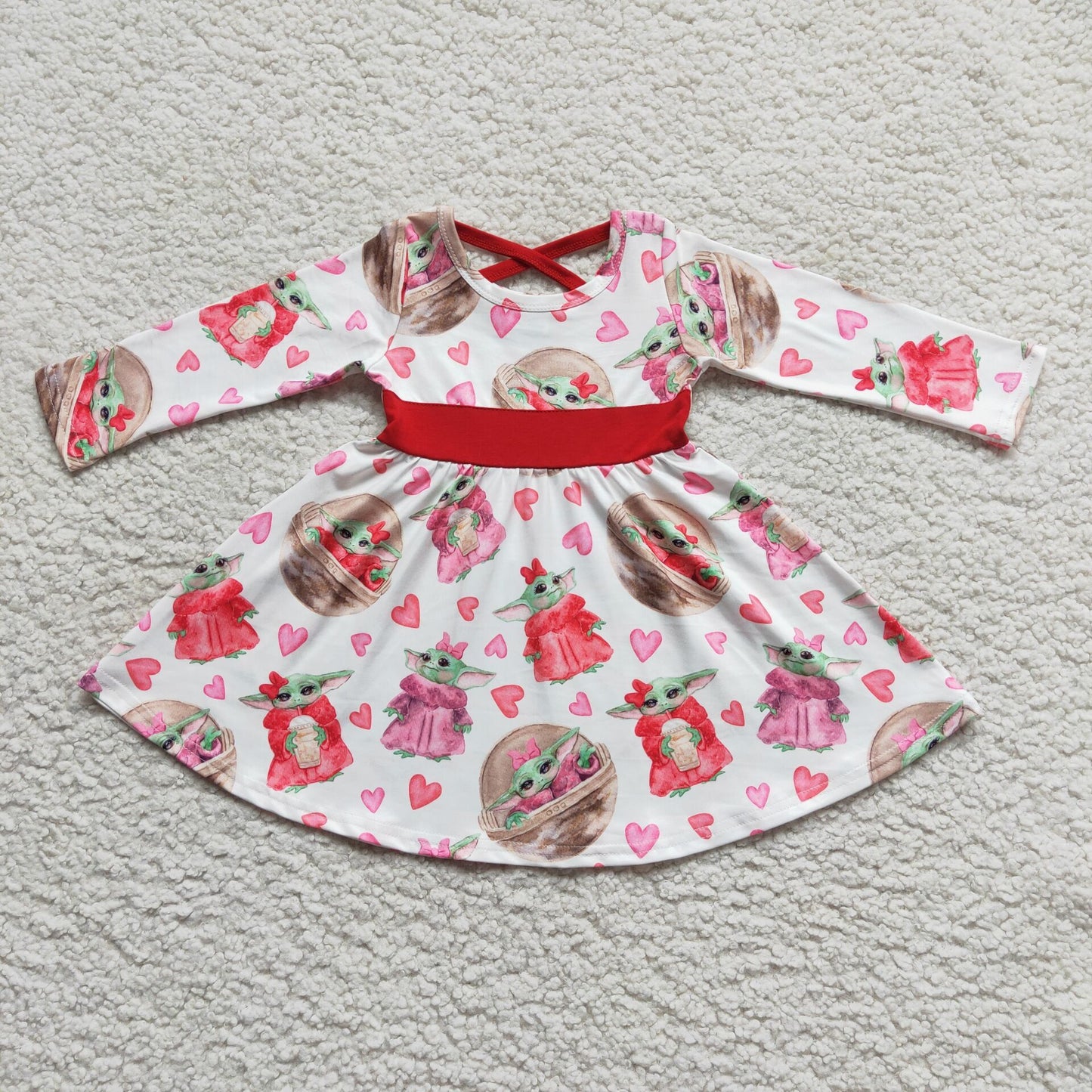 Promotion Baby Girl Long Sleeves Cartoon Valentine's Day Twirl Dress RTS
