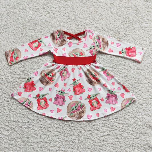 Promotion Baby Girl Long Sleeves Cartoon Valentine's Day Twirl Dress RTS
