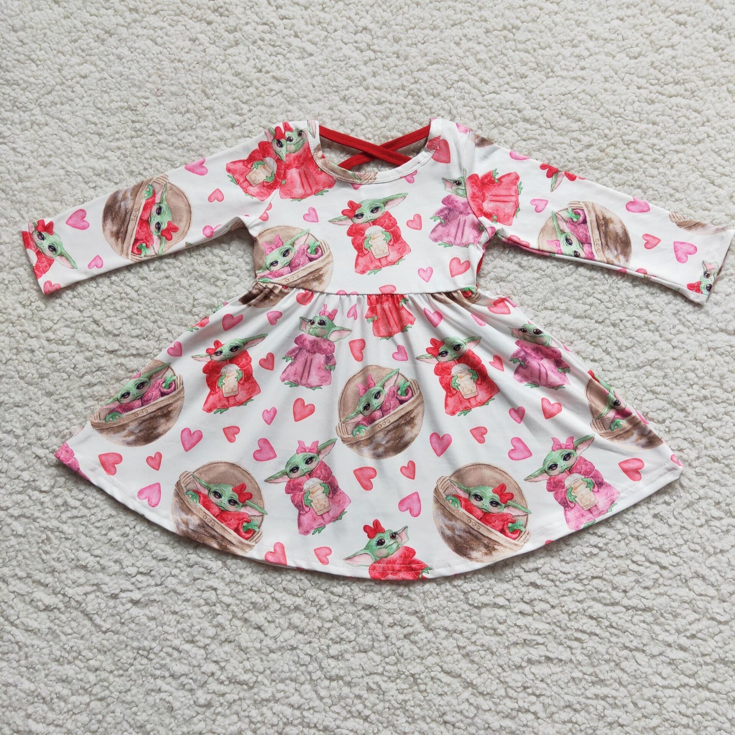 Promotion Baby Girl Long Sleeves Cartoon Valentine's Day Twirl Dress RTS