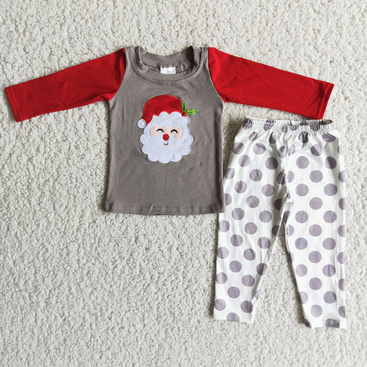 Promotion 6 A20-14 Baby Girl Christmas Santa Long Sleeves Embroidery Shirt Pants Pajamas Outfit