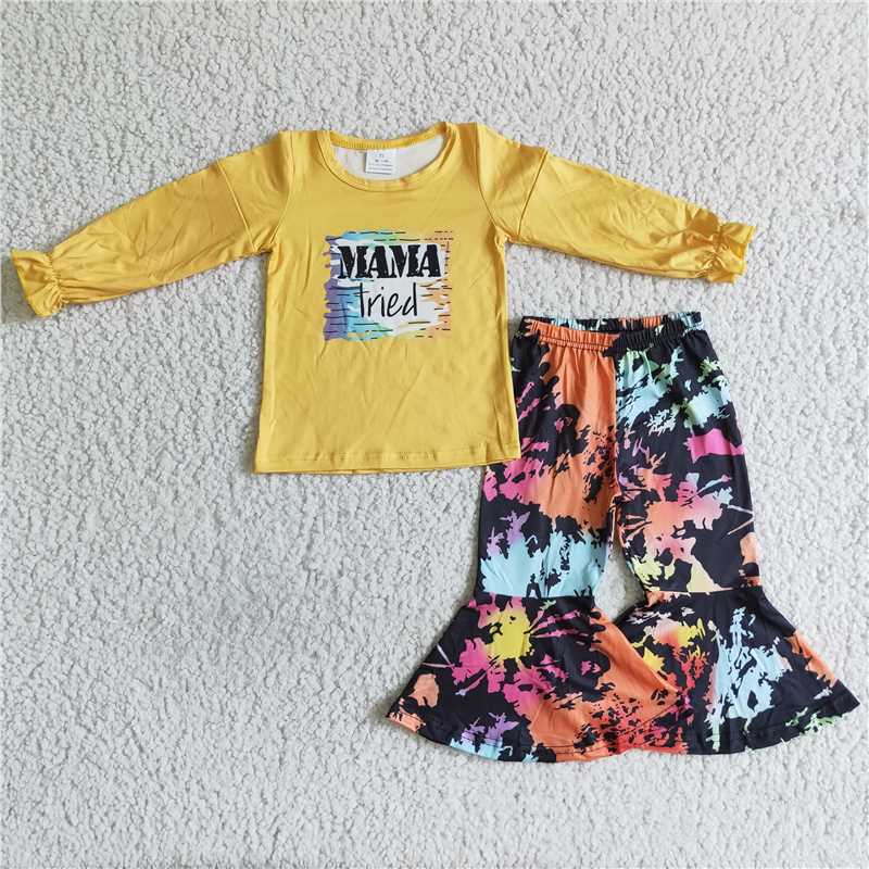 Promotion 6 A22-15 Baby Girl Long Sleeves Mama Tried Bell Pants Outfit