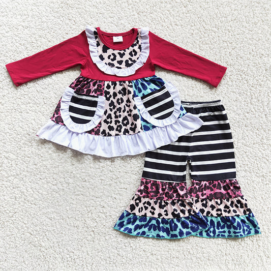 Promotion 6 A22-18 Baby Girl Leopard Pocket Bell Pants Set Outfit