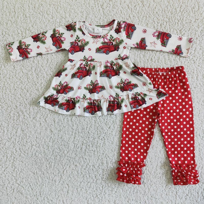 Promotion 6 A23-15 Baby Girl Christmas Long Sleeves Trucks Tree Pants Outfit