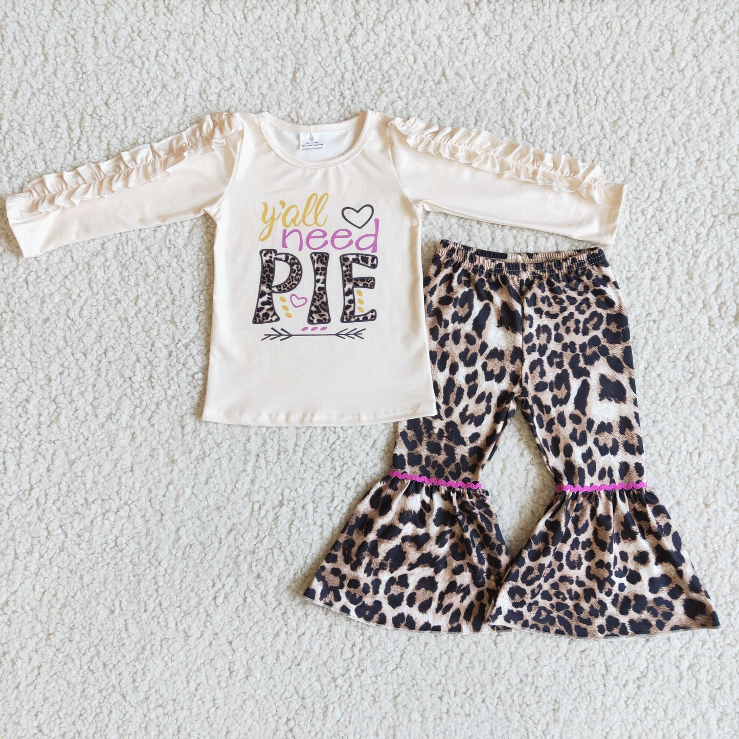 Promotion 6 A23-20 Baby Girl Long Sleeves Pie Leopard Bell Pants Fall Set