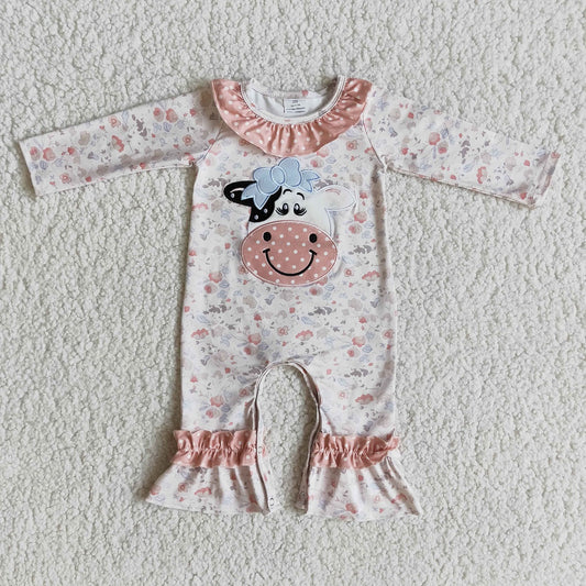 Promotion 6 A23-5 Baby Girl Embroidery Cow Floral Western Romper