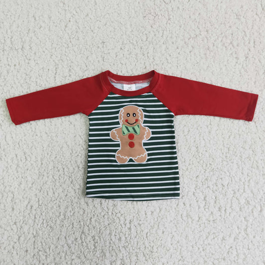 Promotion 6 A24-15 Baby Boy Christmas Embroidery Gingerbread Tops Stripes Shirt