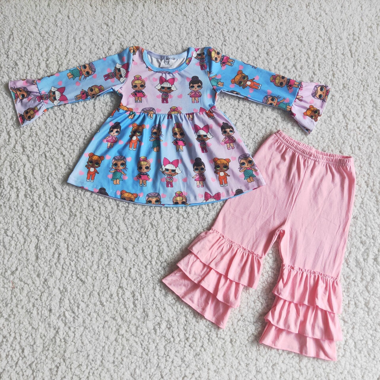 Promotion Baby Girl Long Sleeves Doll Tops Pink Ruffle Pants Outfit