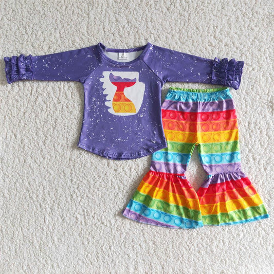 Promotion Baby Girl Long Sleeves Colorful Bell Pants Outfit