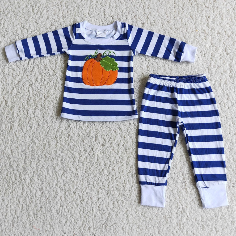 Promotion 6 A25-26 Baby Boy Embroidery Pumpkin Stripes Pants Pajamas Fall Outfit