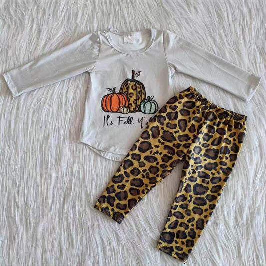 Promotion Baby Girl Long Sleeves Pumpkin Leopard Pants Outfit