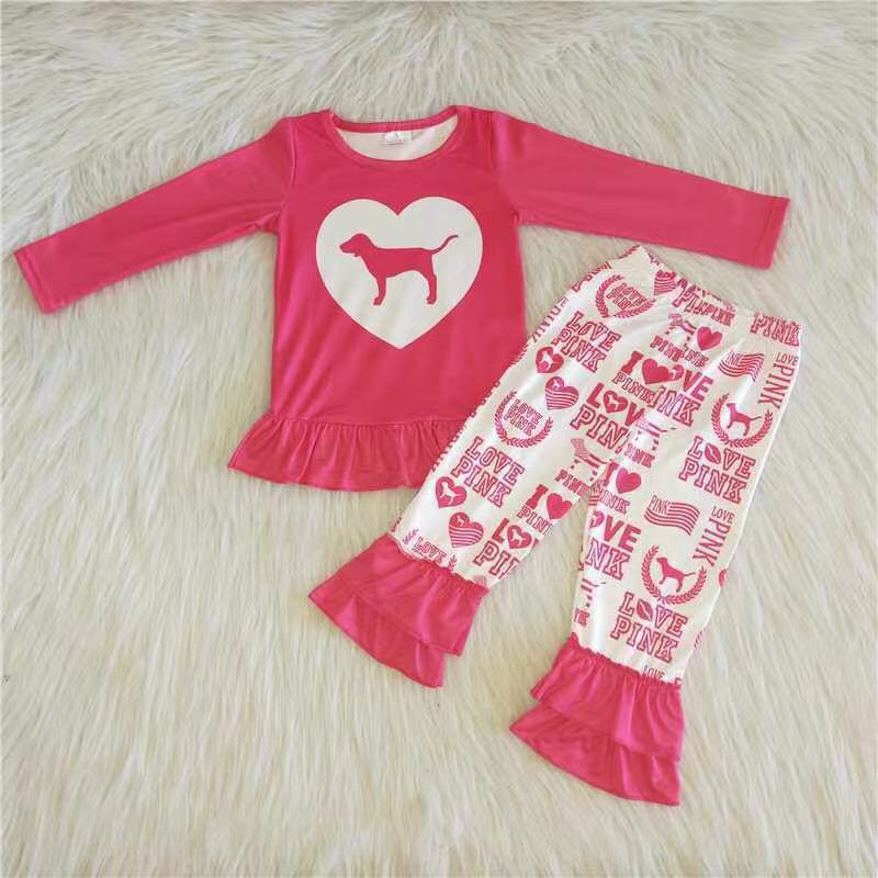 Promotion Baby Girl Long Sleeves Dogs Pants Set