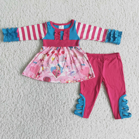 Promotion Baby Girl Valentine's Day  Hearts Tops Pants Set RTS