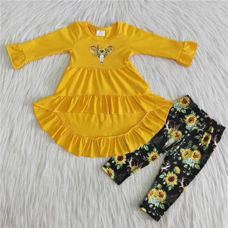 Promotion Baby Girl Western Cow Floral Pants Outfit