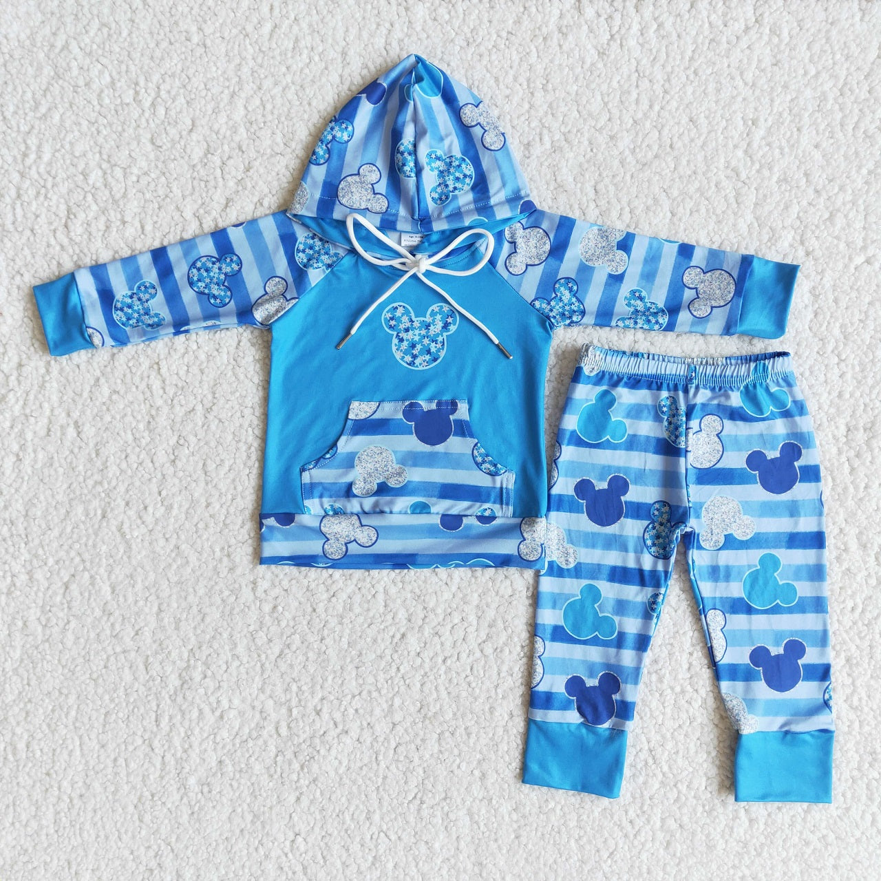 Promotion Baby Boy Long Sleeves Hoodie Shirts Cartoon Pants Blue Outfit