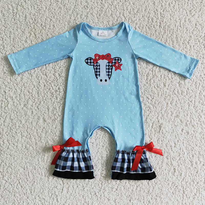 Promotion 6 A27-2-1 Baby Girl Blue Cow Romper