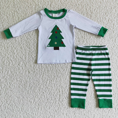 Promotion 6 A28-15 Baby Boy Embroidery Christmas Tree Stripes Pants Outfit Pajamas