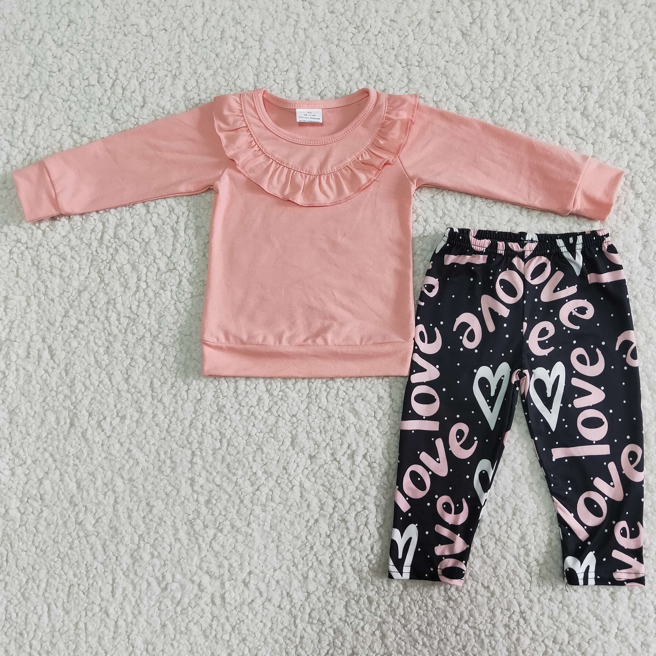 Promotion 6 A28-29 Valentine's Day Baby Girl Long Sleeves Pink Cotton Shirt Hearts Pants Set