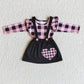 Promotion Baby Girl Long Sleeves Plaid Shirt Embroidery Valentine's Heart Suspender Skirt Set RTS