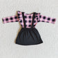 Promotion Baby Girl Long Sleeves Plaid Shirt Embroidery Valentine's Heart Suspender Skirt Set RTS