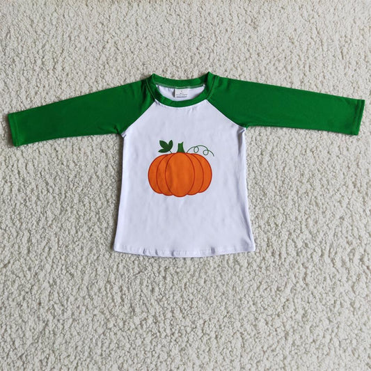 Promotion 6 A29-11 Baby Boy Green Sleeves Pumpkin Fall Tops Thanksgiving Shirt