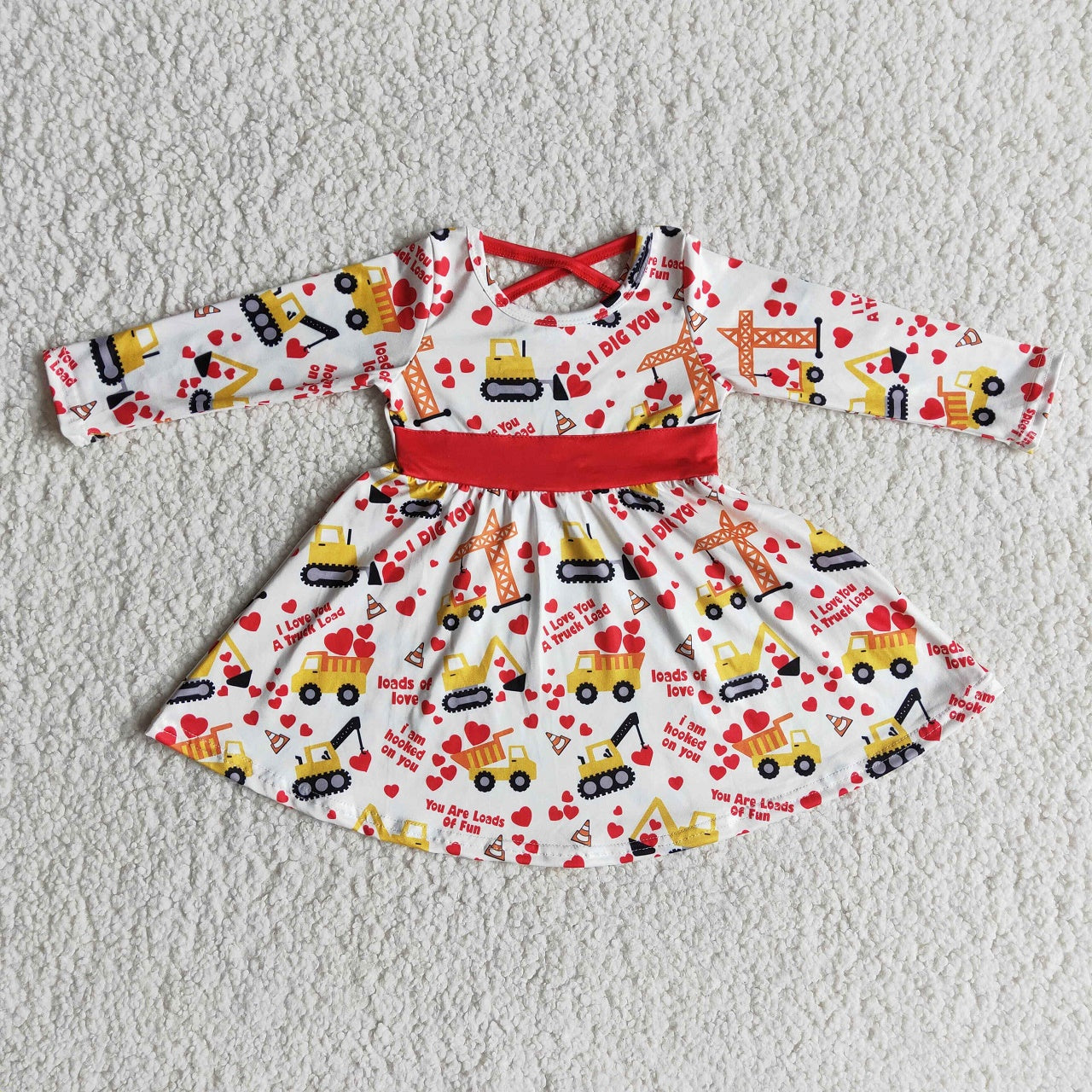 Promotion 6 A29-14 Baby Girl Valentine's Hearts Tractor Twirl Dress