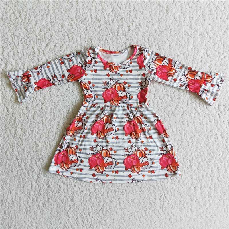 Promotion Baby Girl Pumpkin Stripes Long Sleeves Dress