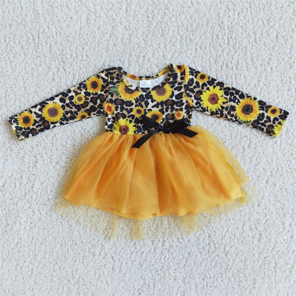 Promotion Baby Girl Leopard Sunflower Tulle Dress