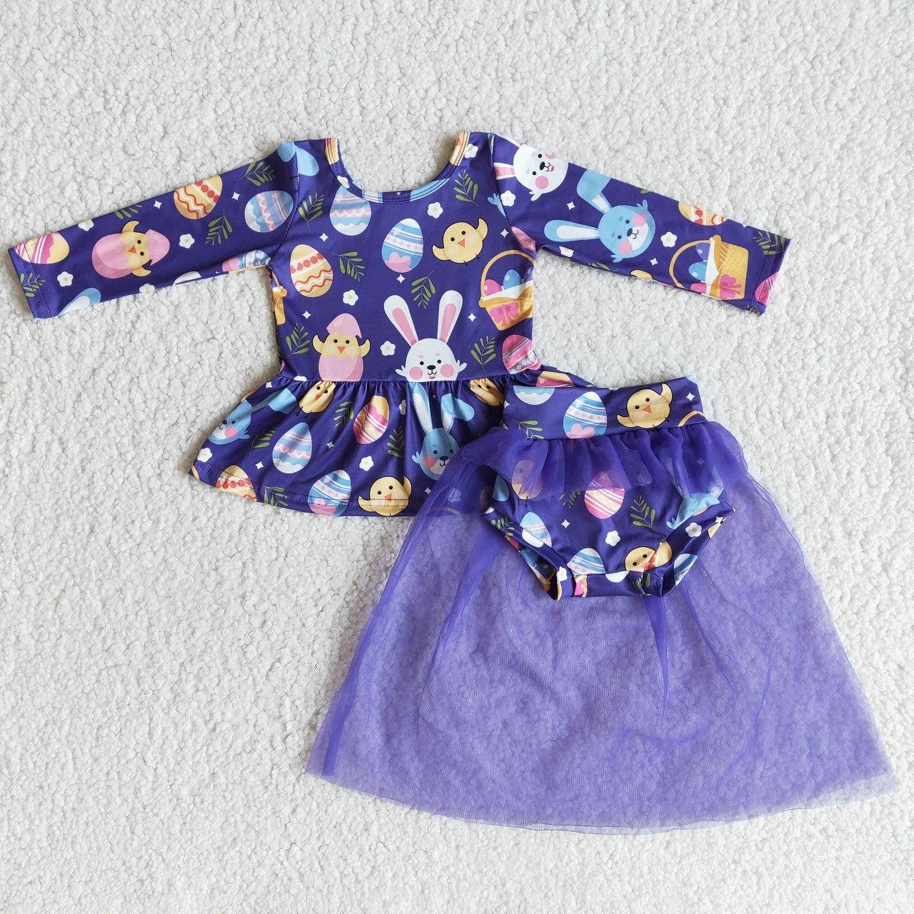 Promotion 6 A29-29 Easter Rabbit Eggs Baby Girl Purple Tulle Bummie Shorts Set