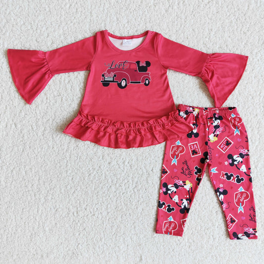 Promotion Baby Girl Long Sleeves Tops Pants Cartoon Valentine's Day Set