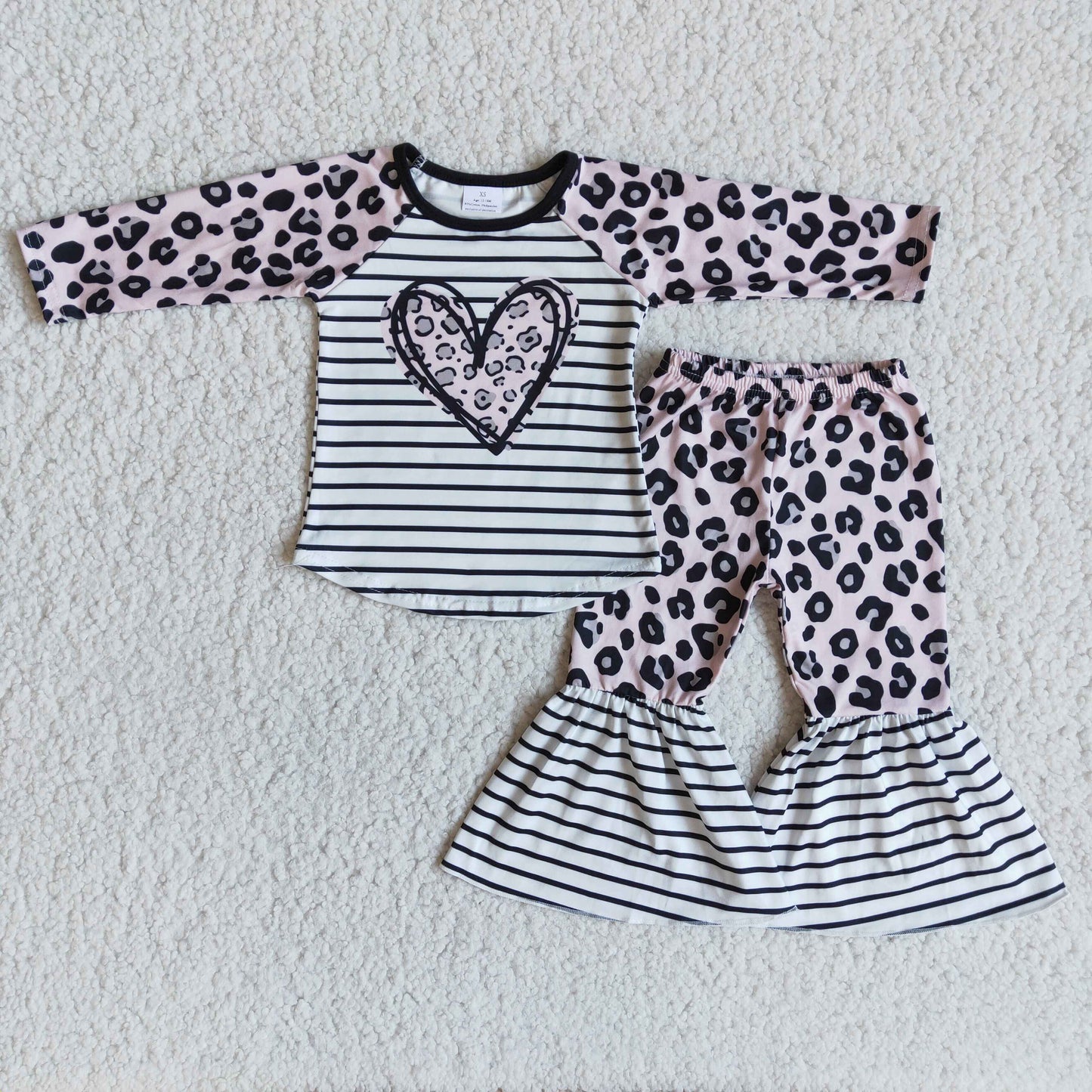Promotion Baby Girls Long Sleeves Heart Stripes Valentine's Day Pants Outfit RTS