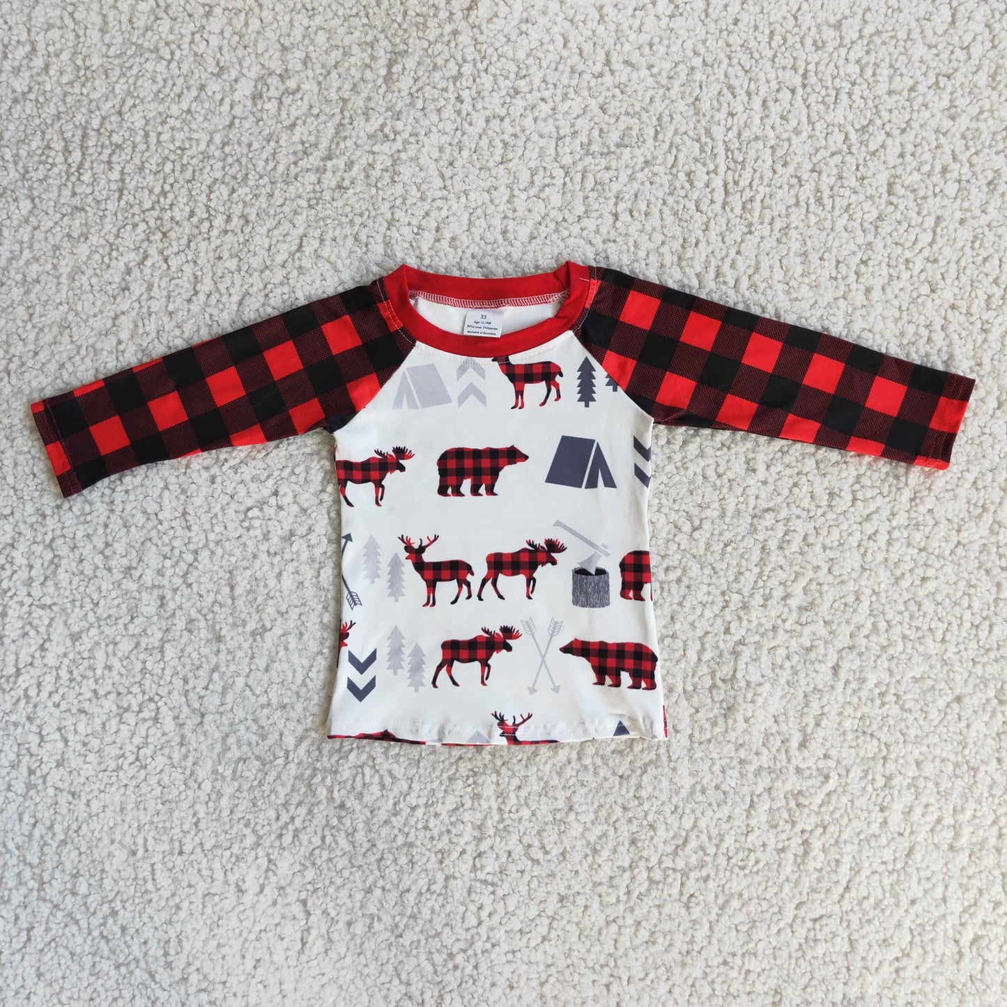 Promotion Baby Boy Plaid Long Sleeves Christmas Deer Shirt Tops RTS