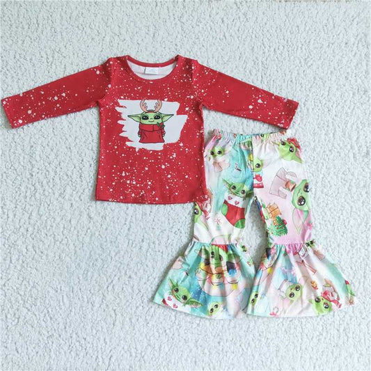 Promotion 6 A33-27 Baby Girl Christmas Cartoon Bell Pants Set