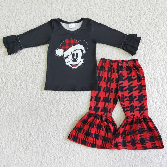 Promotion 6 A4-11 Baby Girl Christmas Mouse Plaid Bell Pants Set