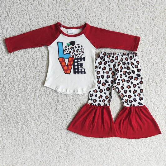 Promotion 6 A4-29 Baby Girl Love Pumpkin Leopard Bell Pants Fall Set