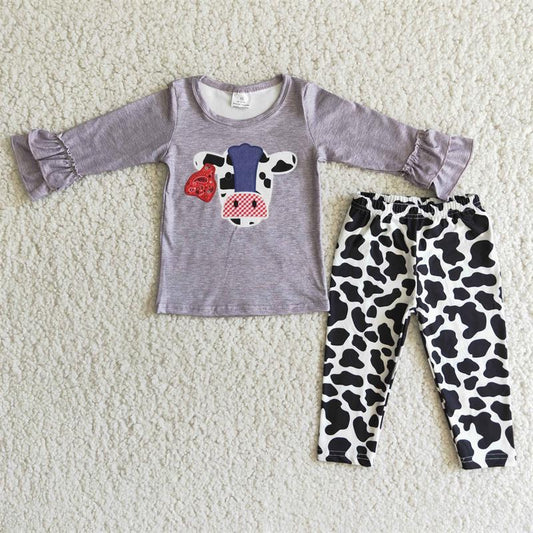 Promotion 6 A5-1 Baby Girl Long Sleeves Western Cow Print Pants Outfit