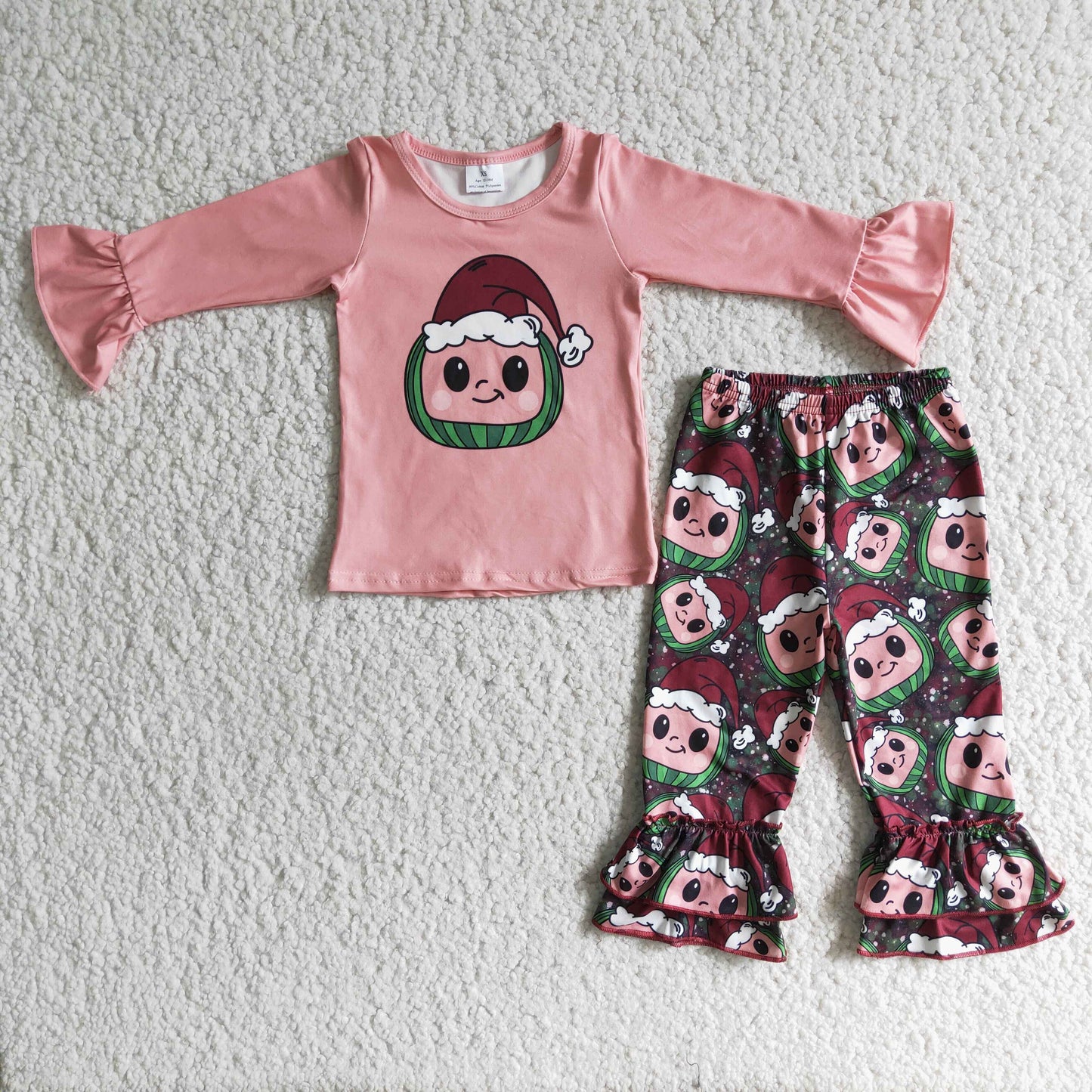 Promotion Baby Girl Christmas Melon Ruffle Pants Outfit