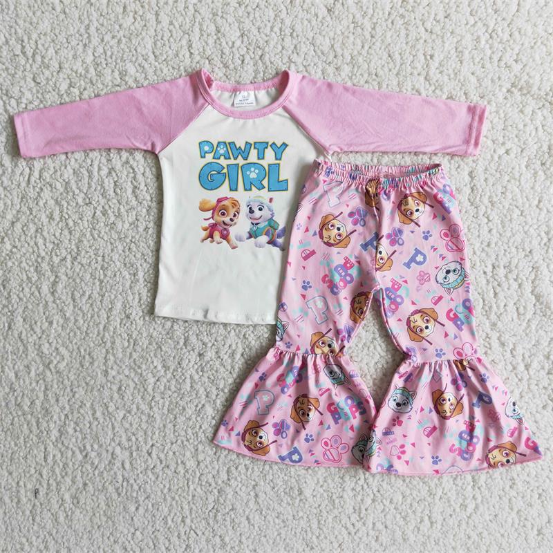 Promotion Baby Girl Long Sleeve Dogs Bell Pants Outfit