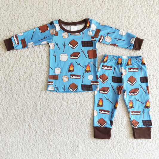 Promotion 6 A6-3 Baby Boy Blue cake milk long sleeve pajamas outfit