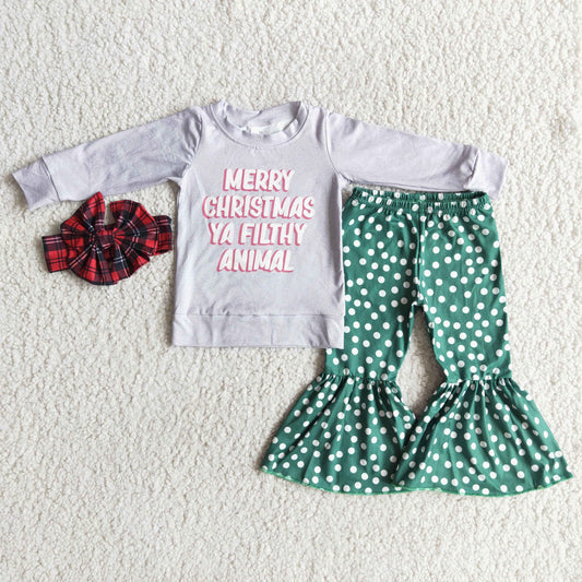 Promotion 6 A7-16 Baby Girl Christmas Kids Green Dots Pants Outfit