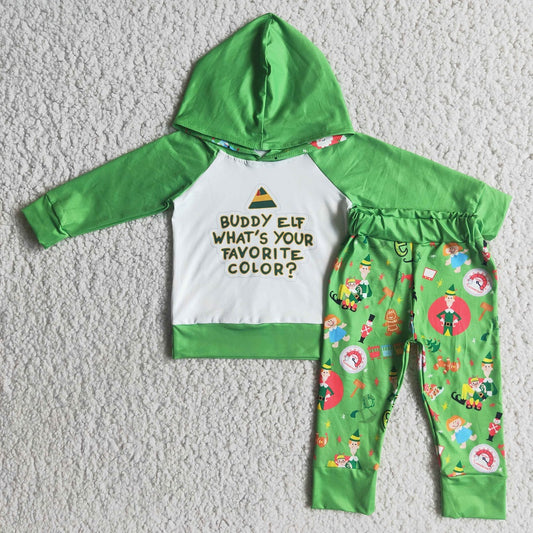 Promotion 6 A7-20 Baby Boy Christmas Hoodie Long Sleeves Pants Green Outfit