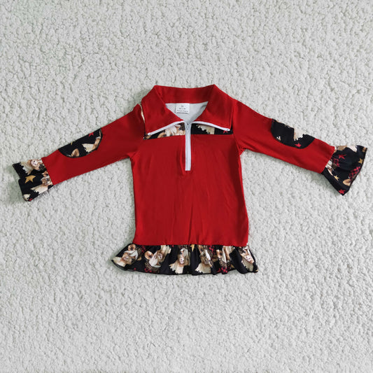 Promotion Baby Girl Long Sleeves Christmas Cow Red Shirt