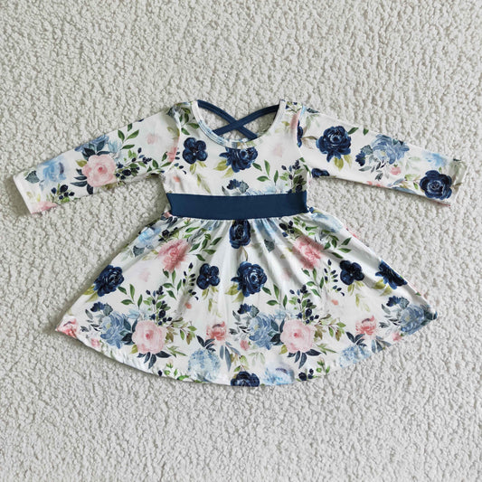 Promotion Baby Girl Kids Long Sleeves Flower Twirl Dress RTS