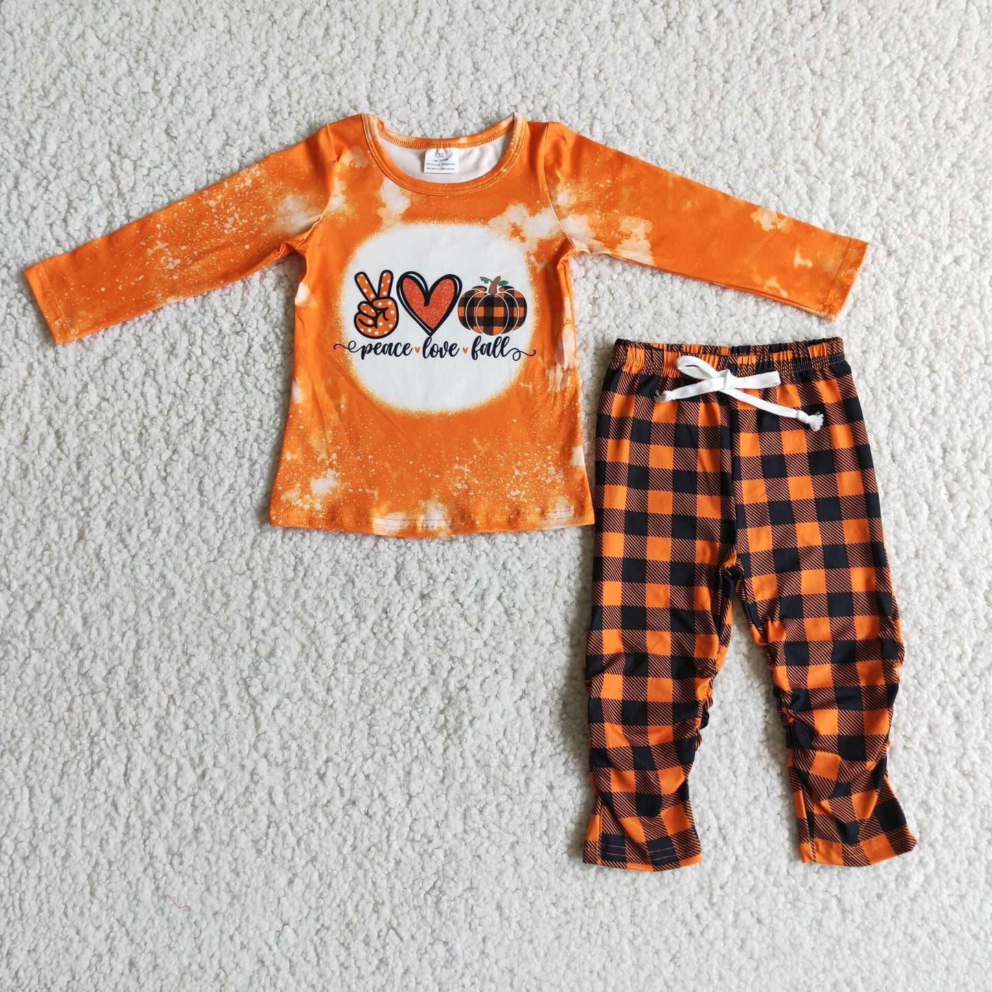 Promotion Baby Girl Orange Long Sleeves Pumpkin Plaid Pants Outfit RTS