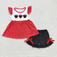 BSSO0092 Baby Boy Red Short Sleeves Embroidery Shirt Black Shorts Summer Cotton Cartoon Outfit